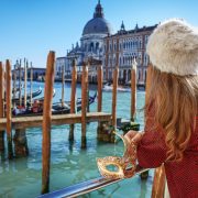Woman in venice in the winter